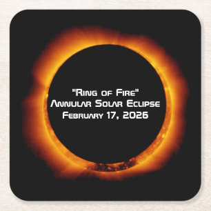 Posavasos Cuadrado De Papel Eclipse solar anular del anillo de fuego de 2026
