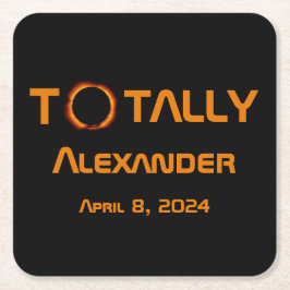 Posavasos Cuadrado De Papel Eclipse solar de 2024 totalmente personal