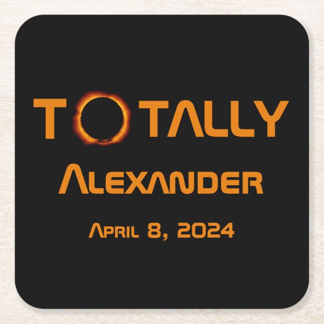 Posavasos Cuadrado De Papel Eclipse solar de 2024 totalmente personal (Anverso)