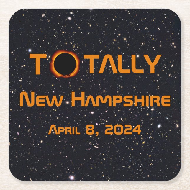 Posavasos Cuadrado De Papel Eclipse solar de New Hampshire 2024 (Anverso)