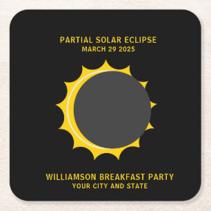 Posavasos Cuadrado De Papel Eclipse solar parcial marzo 2025 Personalizado