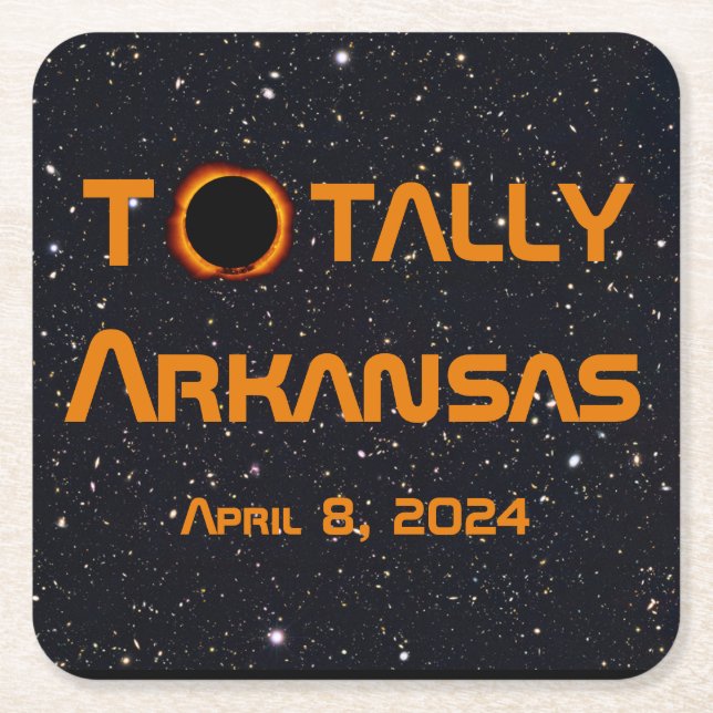 Posavasos Cuadrado De Papel Eclipse solar total de Arkansas 2024 (Anverso)
