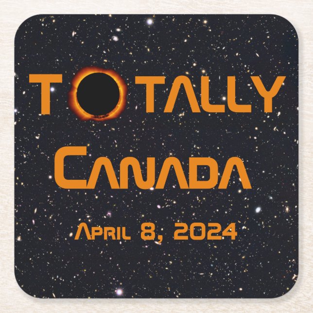 Posavasos Cuadrado De Papel Eclipse solar total de Canadá 2024 (Anverso)