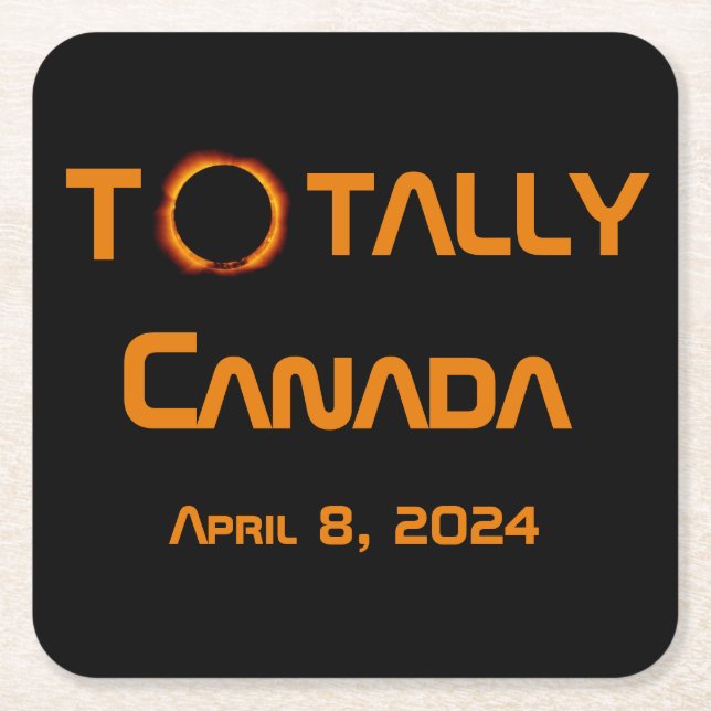 Posavasos Cuadrado De Papel Eclipse solar total de Canadá 2024 (Anverso)