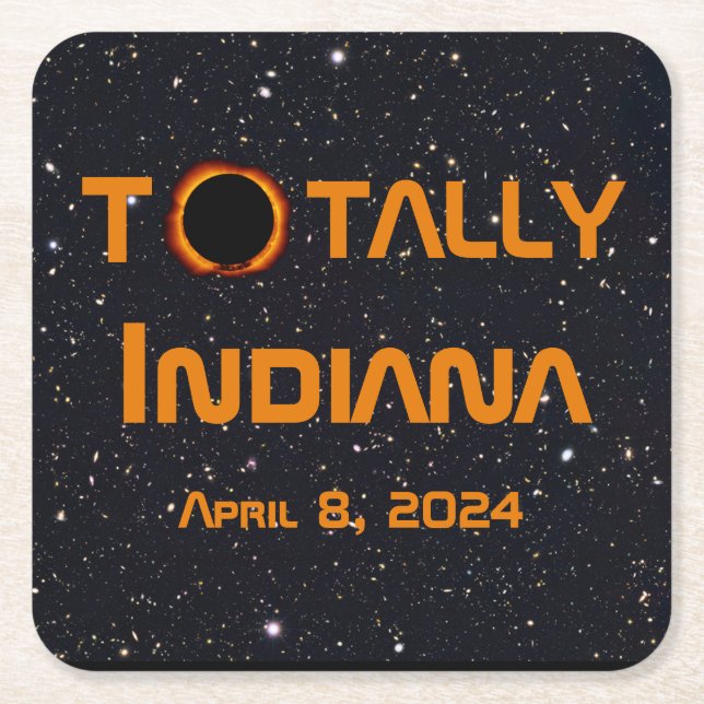 Posavasos Cuadrado De Papel Eclipse solar total de Indiana 2024 (Anverso)