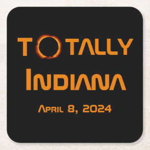 Posavasos Cuadrado De Papel Eclipse solar total de Indiana 2024