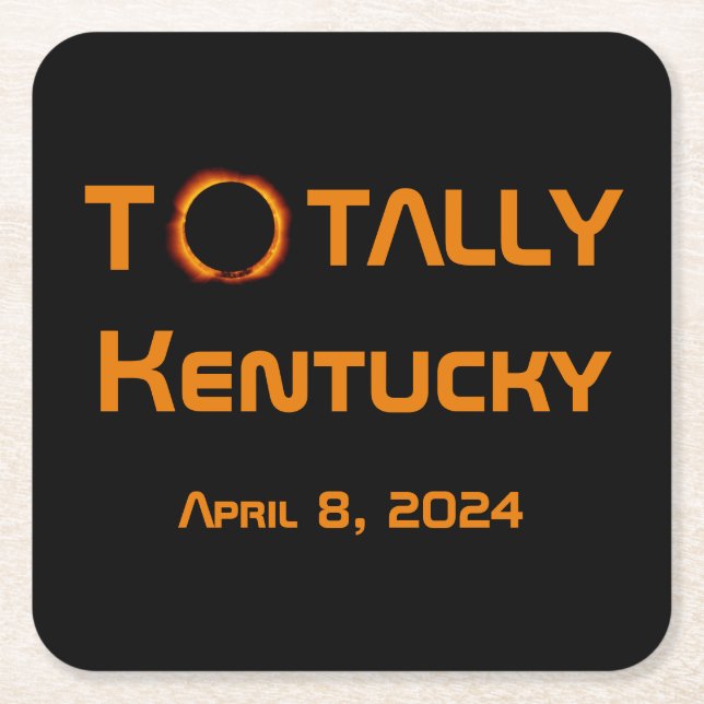 Posavasos Cuadrado De Papel Eclipse solar total de Kentucky 2024 (Anverso)