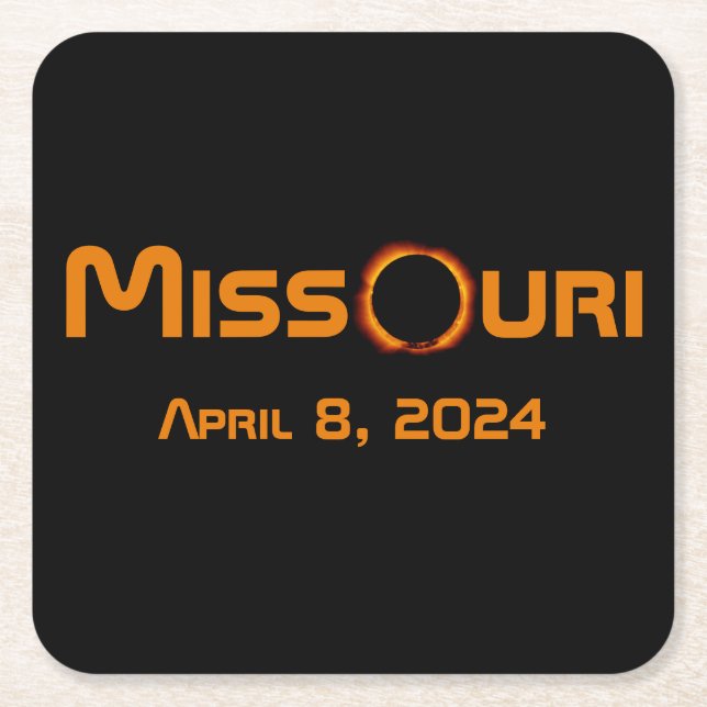 Posavasos Cuadrado De Papel Eclipse solar total de Missouri 2024 (Anverso)