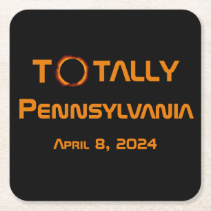 Posavasos Cuadrado De Papel Eclipse solar total de Pennsylvania 2024