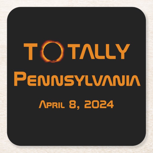 Posavasos Cuadrado De Papel Eclipse solar total de Pennsylvania 2024 (Anverso)