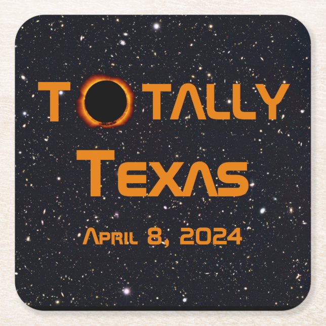 Posavasos Cuadrado De Papel Eclipse solar total de Texas 2024 (Anverso)
