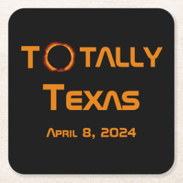 Posavasos Cuadrado De Papel Eclipse solar total de Texas 2024