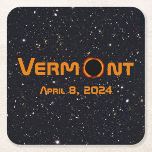 Posavasos Cuadrado De Papel Eclipse solar total de Vermont 2024