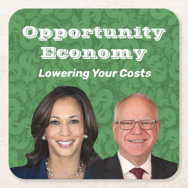 Posavasos Cuadrado De Papel Economía de oportunidad Harris Walz 2024 (Anverso)