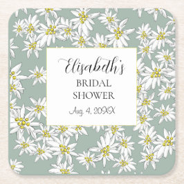 Posavasos Cuadrado De Papel Edelweiss Personalizada de Acuarela e Ilustrada a 