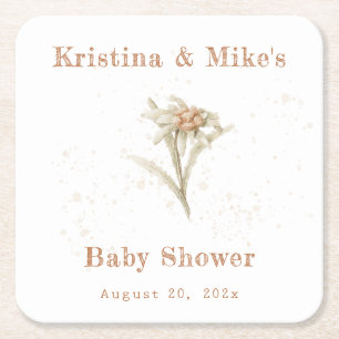 Posavasos Cuadrado De Papel Edelweiss Wildflower Baby Shower