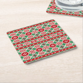 Posavasos Cuadrado De Papel Edición de Navidad 2 de Fair Isle escandinavo