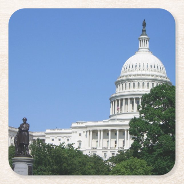 Posavasos Cuadrado De Papel Edificio del Capitolio en Washington DC (Anverso)