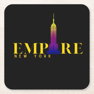 Posavasos Cuadrado De Papel Edificio Empire State-Nueva York-Dorado Vibrante