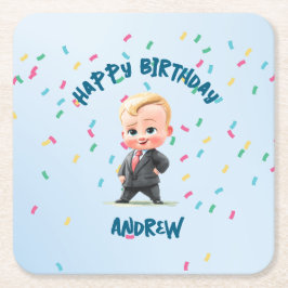 Posavasos Cuadrado De Papel Editable Boss Baby Paper Coaster