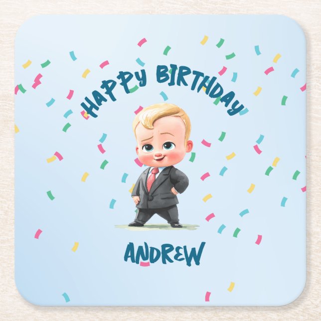 Posavasos Cuadrado De Papel Editable Boss Baby Paper Coaster (Anverso)