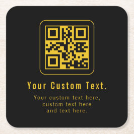 Posavasos Cuadrado De Papel Editable QR Code & Text Template | Black & Gold