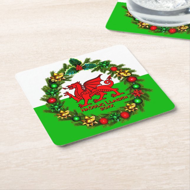 Posavasos Cuadrado De Papel Editar Navidades del Dragón rojo de la bandera gal (En perspectiva)