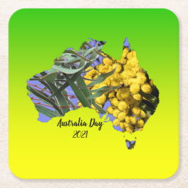 Posavasos Cuadrado De Papel Editar texto Australia Day Gum Leaf Waf