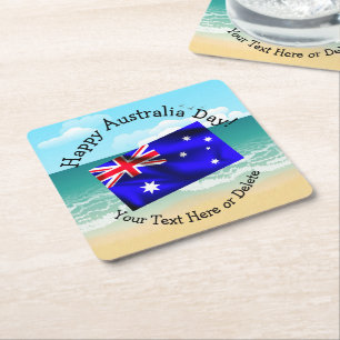 Posavasos Cuadrado De Papel Editar texto coincidiendo con el día de Australia