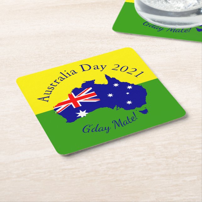 Posavasos Cuadrado De Papel Editar texto coincidiendo con el día de Australia (En perspectiva)