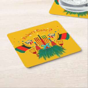 Posavasos Cuadrado De Papel Editar Texto de Fiesta de Kwanzaa