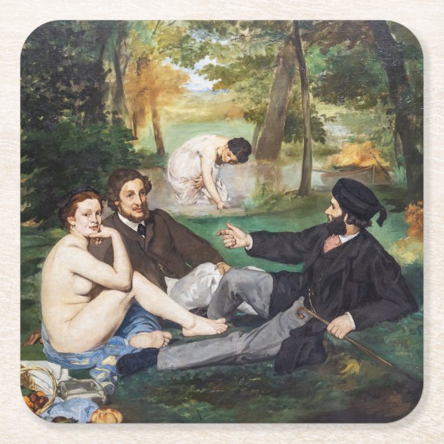 Posavasos Cuadrado De Papel Edouard Manet - Almuerzo en la hierba (Anverso)