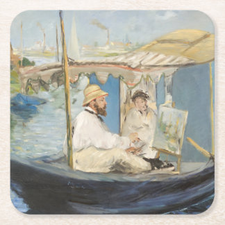 Posavasos Cuadrado De Papel Edouard Manet - Pintura de Monet en su barco de es