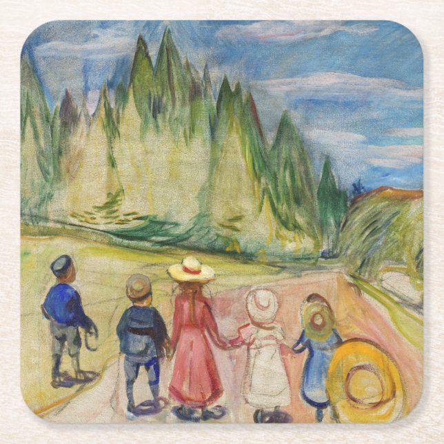 Posavasos Cuadrado De Papel Edvard Munch - El bosque de cuento de hadas (Anverso)