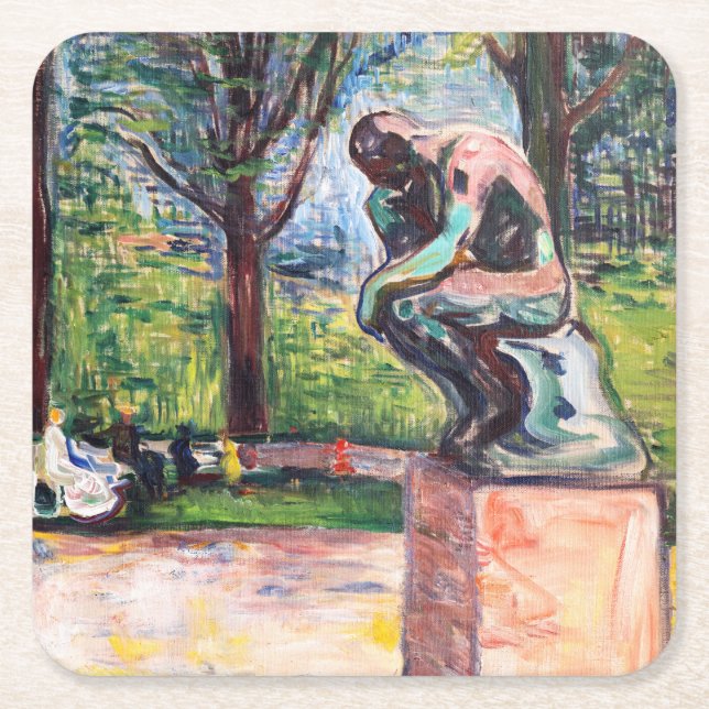 Posavasos Cuadrado De Papel Edvard Munch - El pensador de Rodin (Anverso)