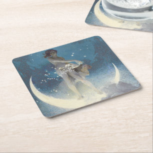 Posavasos Cuadrado De Papel Edwin Blashfield Stars dispersando Art Nouveau