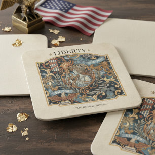 Posavasos Cuadrado De Papel EE. UU. 250 Liberty Art Nouveau Patrón de borde ID