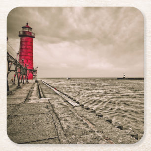 Posavasos Cuadrado De Papel EE. UU., Michigan, Grand Haven Lighthouse