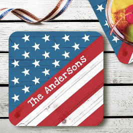 Posavasos Cuadrado De Papel EEUU Patriótico Stars Stripes Bandera Nombre Mader