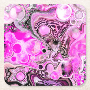 Posavasos Cuadrado De Papel Efecto de pintura con fluido rosa y negro