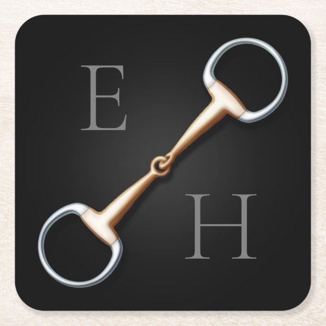 Posavasos Cuadrado De Papel Eggbutt Snaffle Bit Monogramado Ecuestre (Anverso)