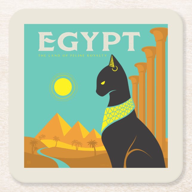 Posavasos Cuadrado De Papel Egipto | Tierra de realeza felina (Anverso)