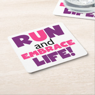 Posavasos Cuadrado De Papel Ejecutar Embrace Life Purple Pink