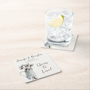 Posavasos Cuadrado De Papel El algodón acuarela se tambalea en el Boda de la c