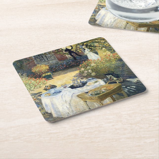 Posavasos Cuadrado De Papel El almuerzo Claude Monet (En perspectiva)