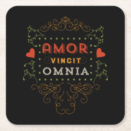 Posavasos Cuadrado De Papel El amor conquista todos - tipografía del latín del