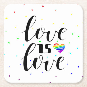 Posavasos Cuadrado De Papel El amor es amor  Corazones arco iris