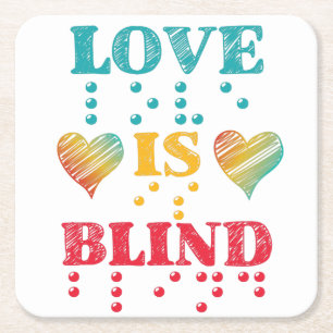 Posavasos Cuadrado De Papel El amor es ciego en Braille Hearts