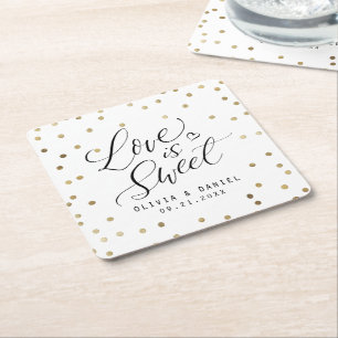 Posavasos Cuadrado De Papel "el amor es dulce", boda de caligrafía moderna