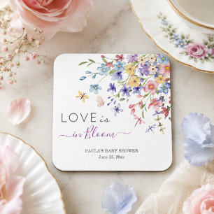 Posavasos Cuadrado De Papel El amor está en flor Libélulas Baby Shower